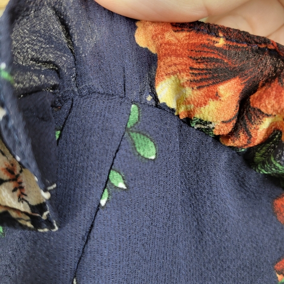 Showpo Navy Blue Floral Strapless Mini Dress Tie Back Ruffle 2 - Picture 9 of 12